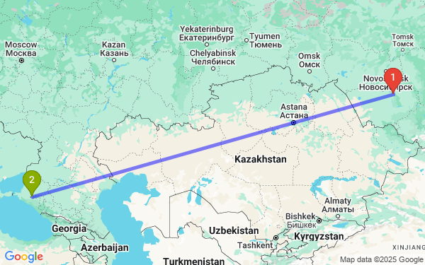 Маршрут из Барнаула в Краснодар