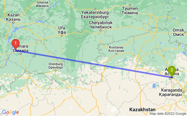 Маршрут из Тольятти в Нура-Султана
