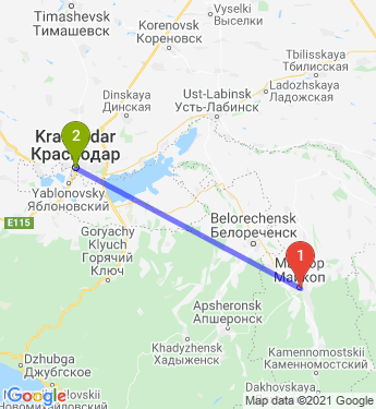 Маршрут из Майкопа в Краснодар