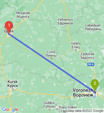Маршрут из Орла в Воронеж