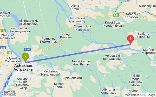 Маршрут из Тюрина в Астрахань