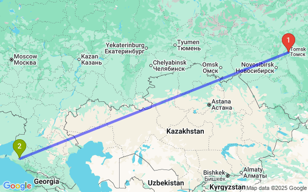 Маршрут из Томска в Краснодар