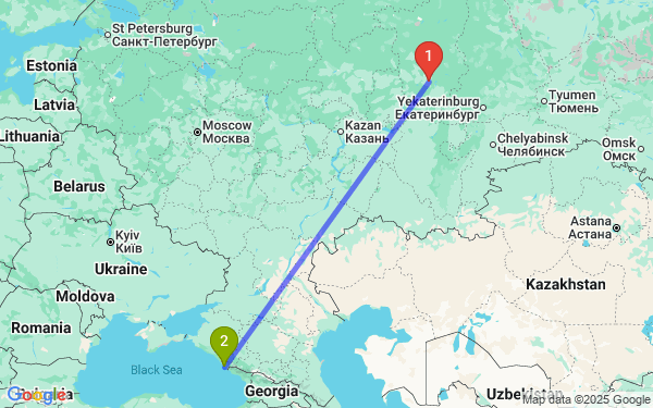 Маршрут из Перми в Сочи