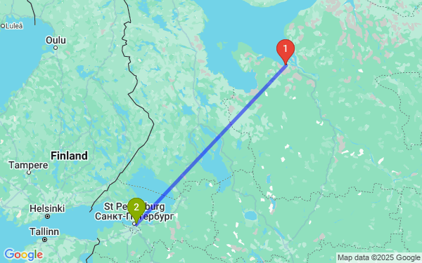 Маршрут из Северодвинска в Санкт-Петербург