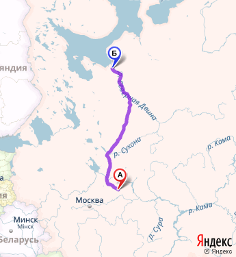 Маршрут из Шуи 347 км в Архангельск