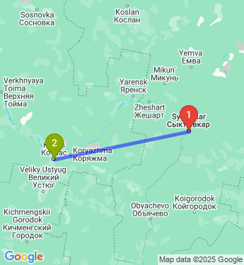 Маршрут из Сыктывкара в Котласа