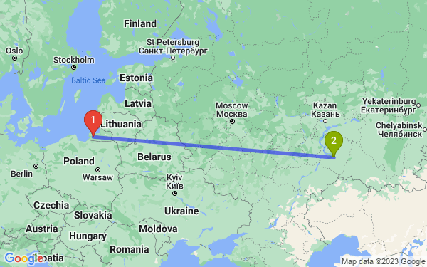 Маршрут из Калининграда в Самару