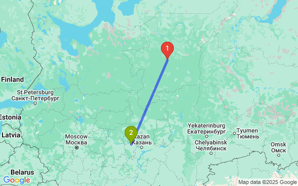 Маршрут из Ухты в Чебоксары