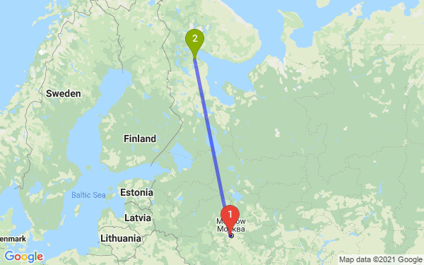 Маршрут из Москвы в Чупу