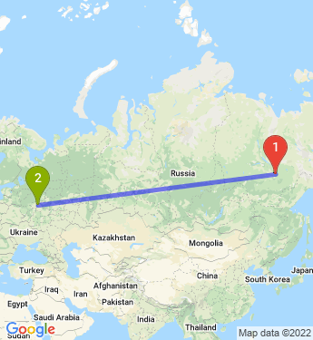 Маршрут из Якутска в Москву