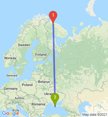 Маршрут из Мурманска в Симферополя