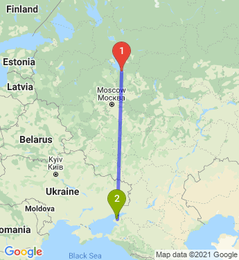 Маршрут из Рыбинска в Ейск