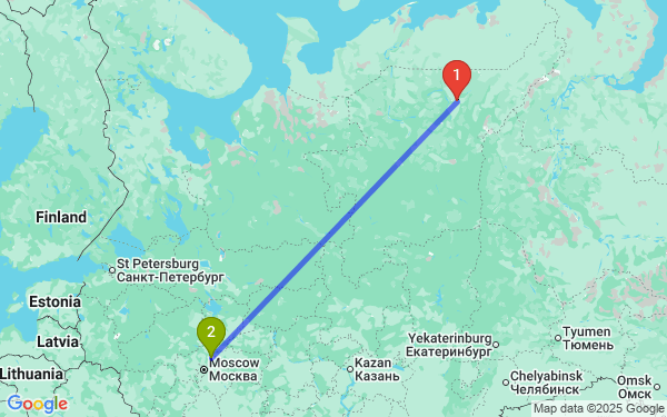 Маршрут из Усинска в Сергиев Посад