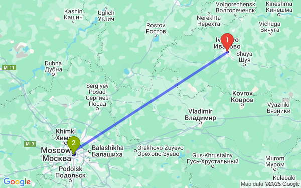 Маршрут из Иванова в Москву