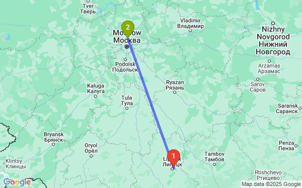 Маршрут из Липецка в Москву
