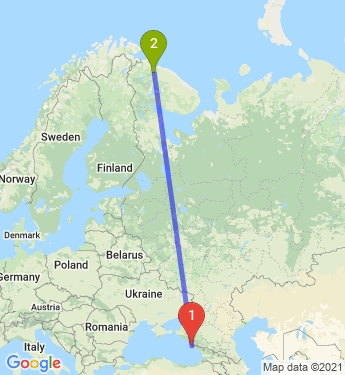 Маршрут из Сочи в Мурманск