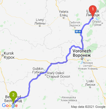 Маршрут из Липецка в Белгород