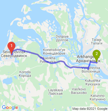 Маршрут из Северодвинска в Архангельск