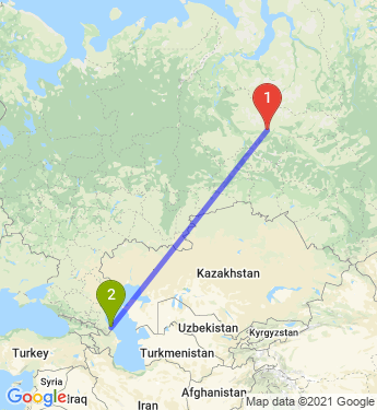 Маршрут из Сургута в Дербента