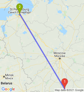 Маршрут из Ельца в Санкт-Петербург