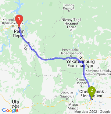 Маршрут из Перми в Челябинск