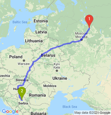 Маршрут из Ярославля в Београд