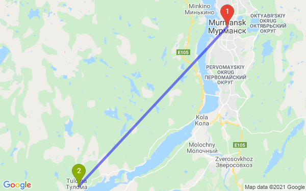 Маршрут из Мурманска в Тулому