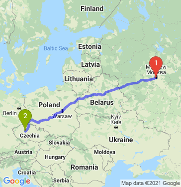 Маршрут из Москвы в Прагу