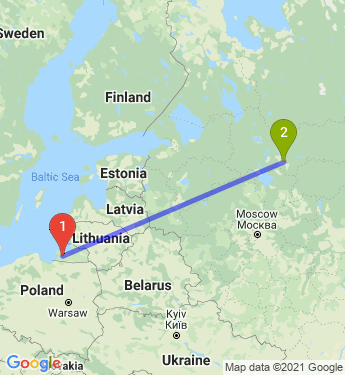 Маршрут из Калининграда в Вологду