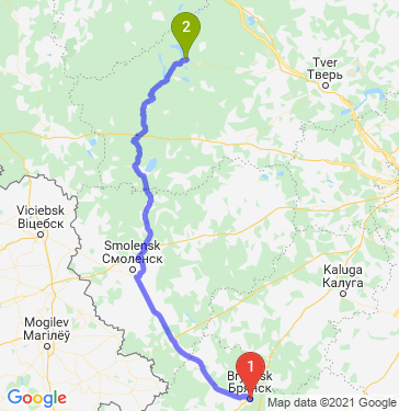 Маршрут из Брянска в Осташкова