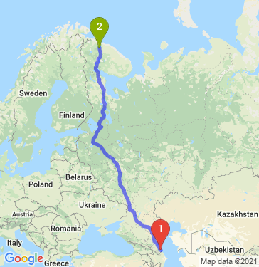 Маршрут из Дербента в Мурманск