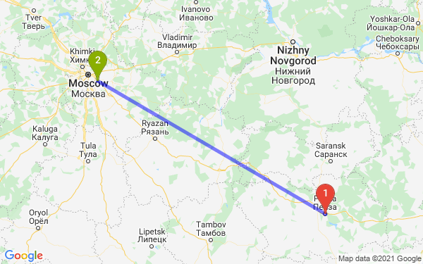 Маршрут из Пензы в Люберцы