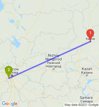 Маршрут из Кирова в Москву