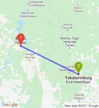 Маршрут из Перми в Екатеринбург