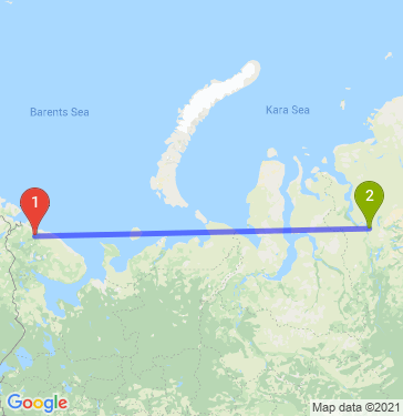 Маршрут из Мурманска в Дудинку