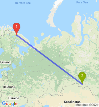 Маршрут из Мурманска в Омск