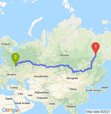 Маршрут из Якутска в Москву