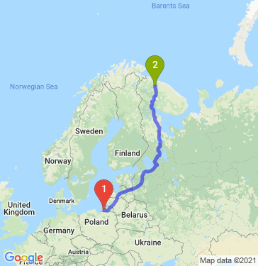 Маршрут из Калининграда в Мурманск
