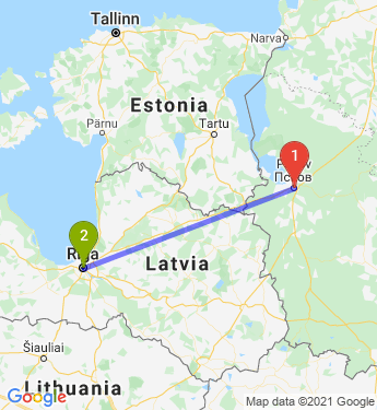 Маршрут из Пскова в Ригу