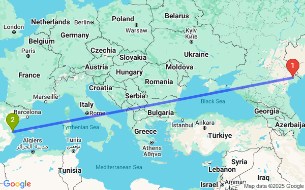 Маршрут из Астрахани в Валенсию