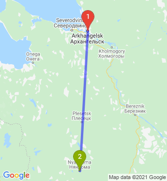 Маршрут из Архангельска в Няндому
