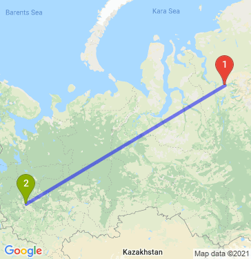 Маршрут из Норильска в Москву