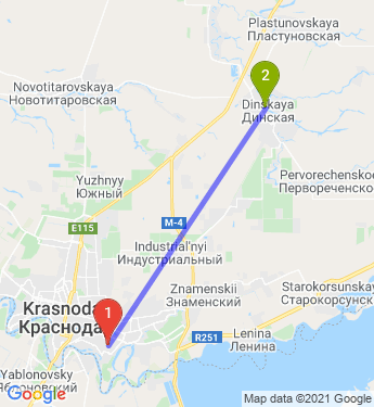 Маршрут из Краснодара в Динскую