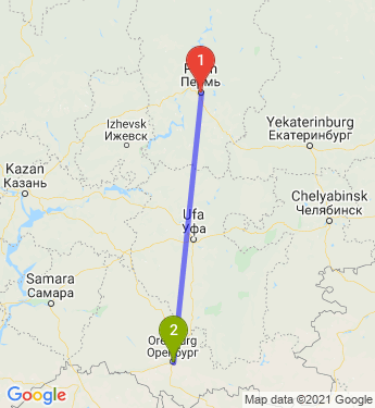 Маршрут из Перми в Оренбург