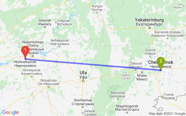 Маршрут из Нижнекамска в Челябинск