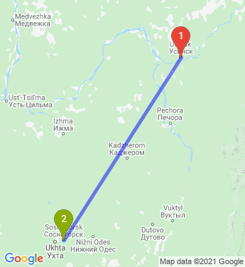 Маршрут из Усинска в Сосногорск