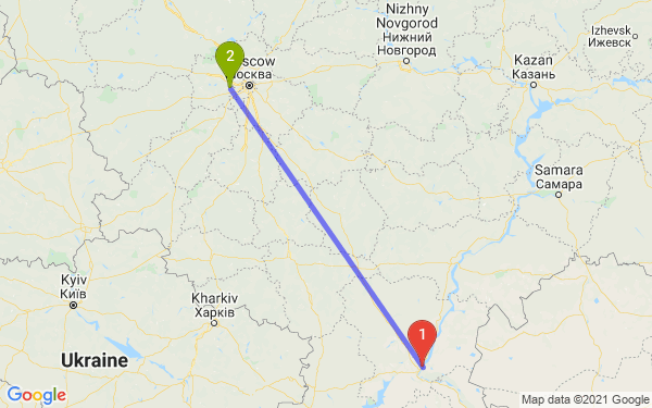 Маршрут из Волгограда в Звенигород