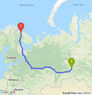 Маршрут из Мурманска в Тобольск