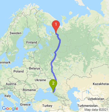 Маршрут из Архангельска в Краснодар