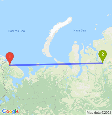 Маршрут из Мурманска в Дудинку